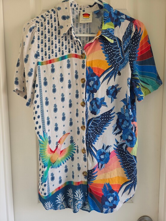FARM Rio Tops - FARM Rio Surf‎ Button Down Shirt Anthropologie Colorful Tropical Print Top XS